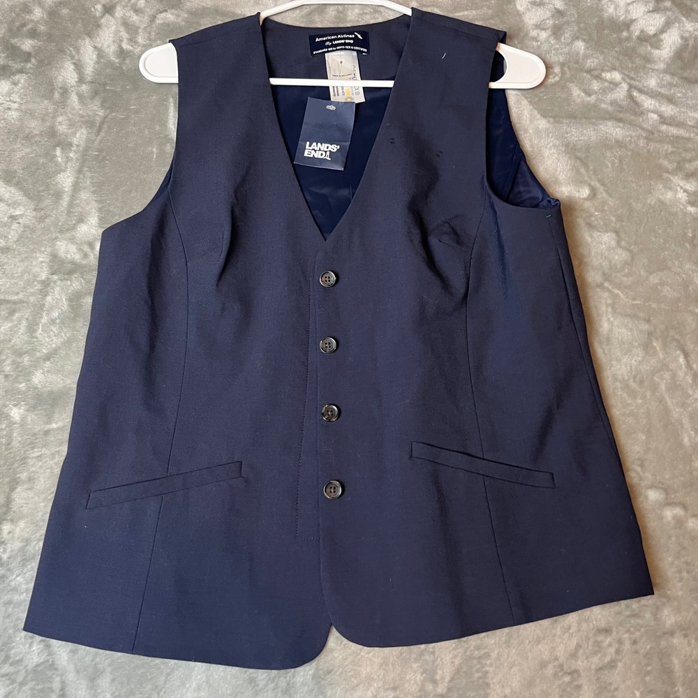 American Airlines Lands End Navy Blue Vest Women's Size 8 Crew Uniform OEKO TEX